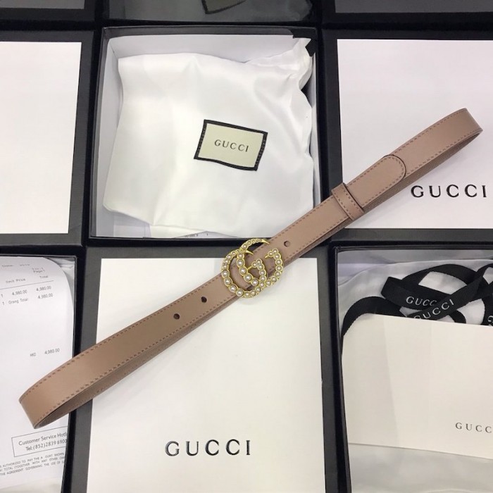 G*u*i skinny belts for women with double g buckle pearl pink