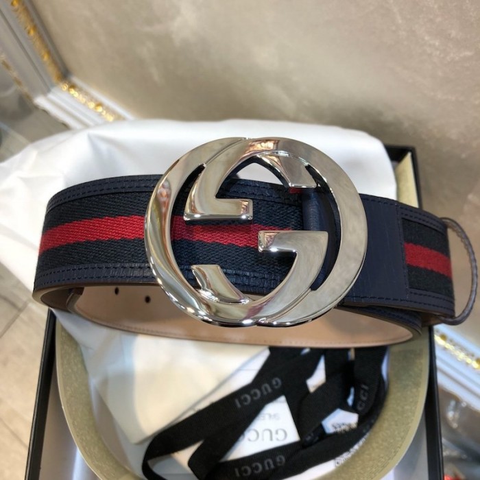 G*u*i stripe leather belt blue red