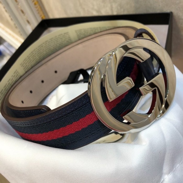 G*u*i stripe leather belt blue red