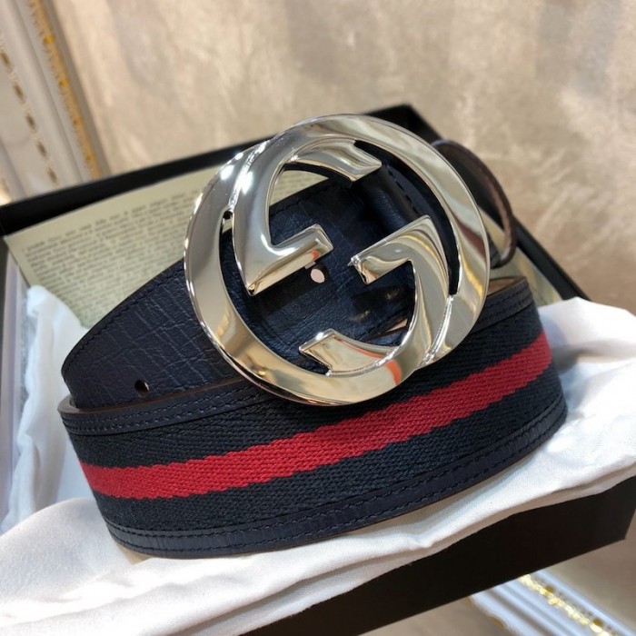 G*u*i stripe leather belt blue red