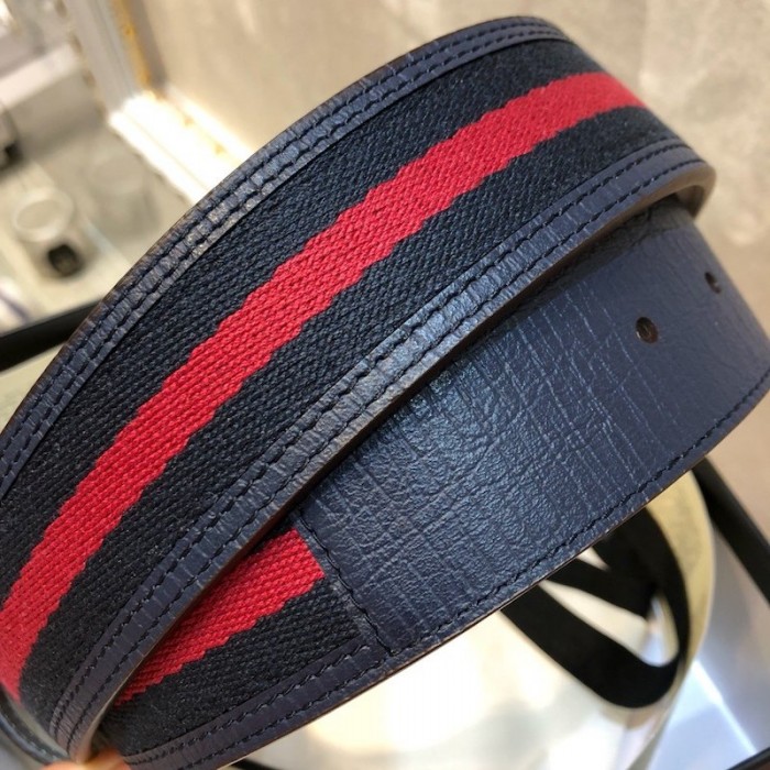 G*u*i stripe leather belt blue red