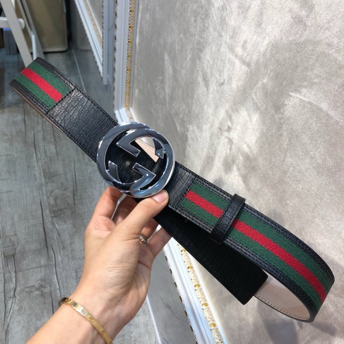 G*u*i stripe leather belt green red