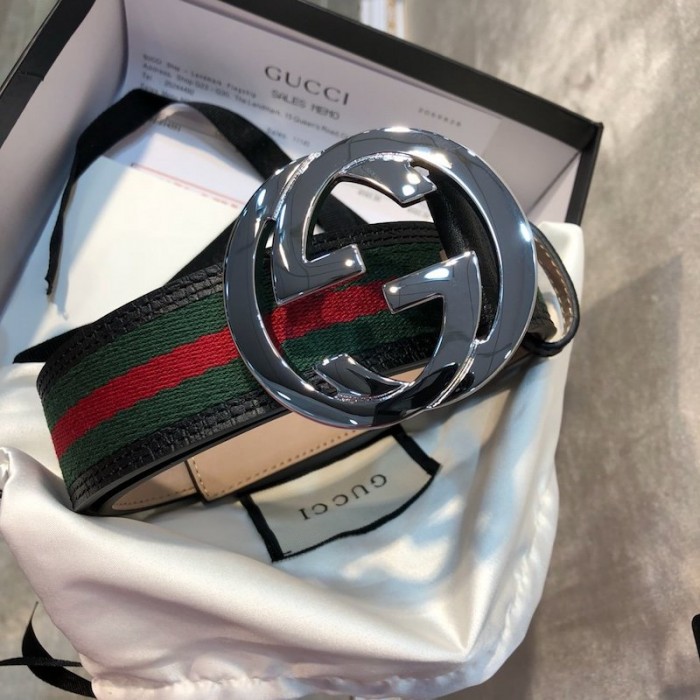 G*u*i stripe leather belt green red