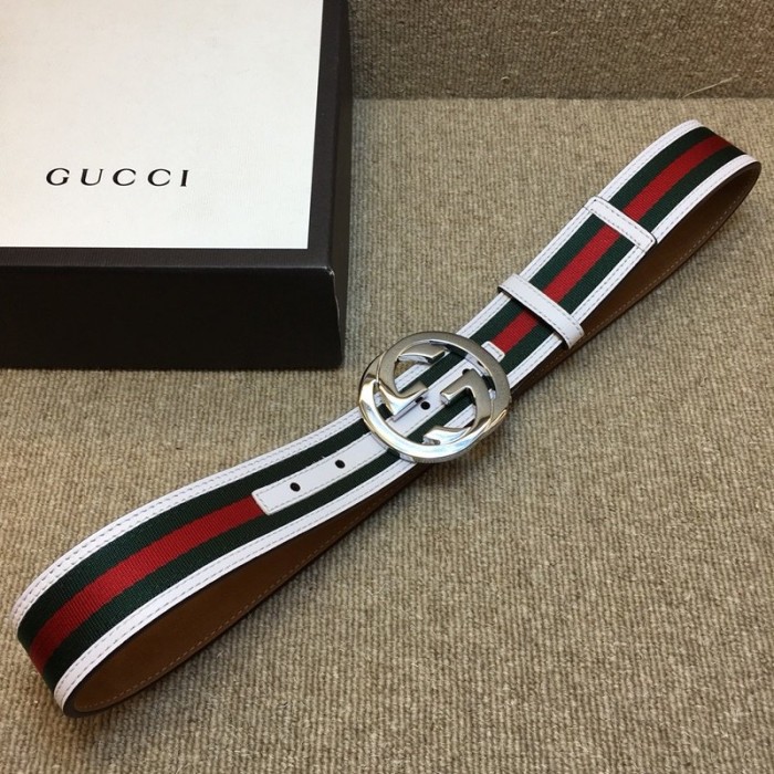 G*u*i stripe leather belt white