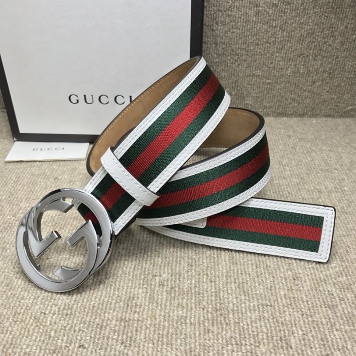 G*u*i stripe leather belt white