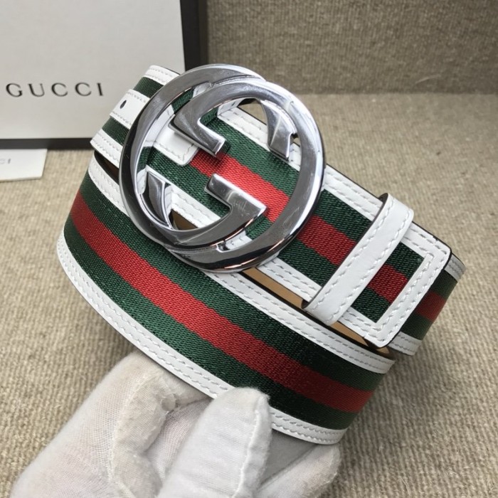G*u*i stripe leather belt white