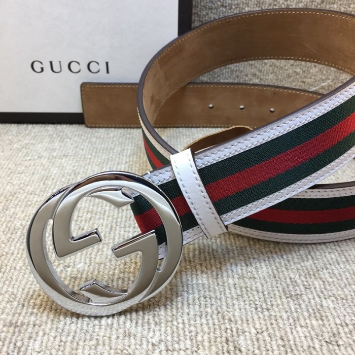 G*u*i stripe leather belt white