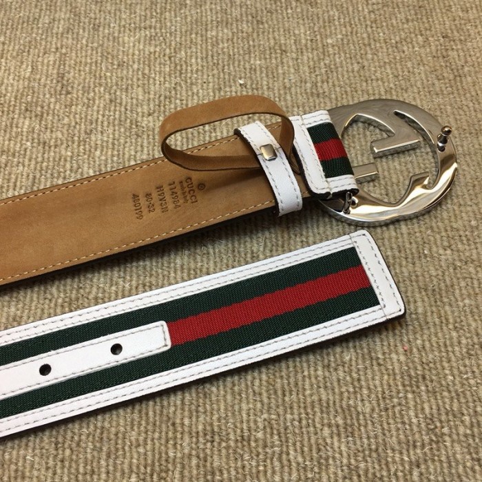 G*u*i stripe leather belt white