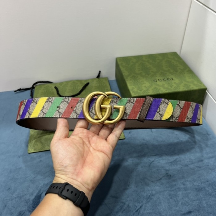 G*u*i striped belt with double g ‎709985