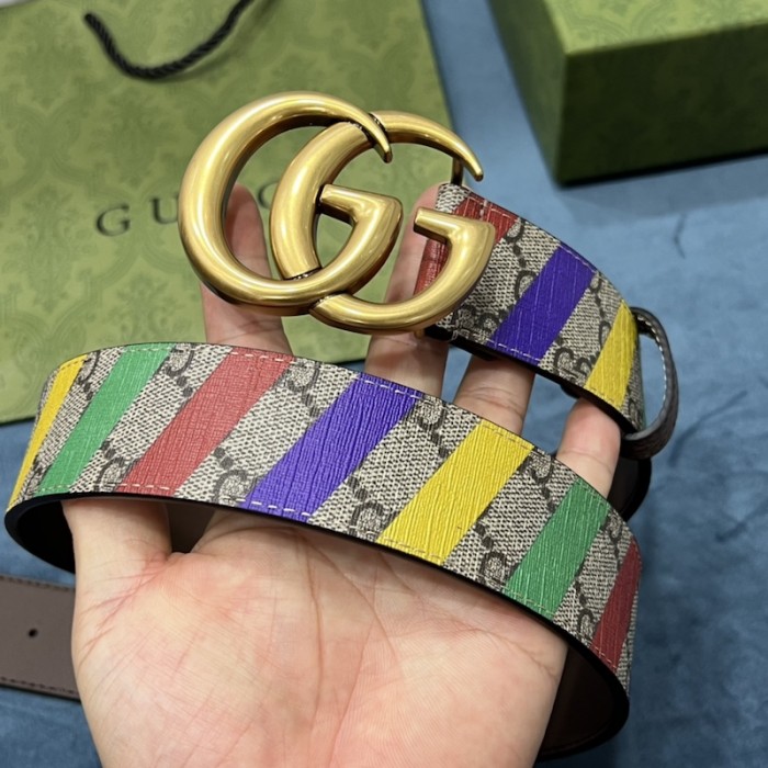 G*u*i striped belt with double g 709985
