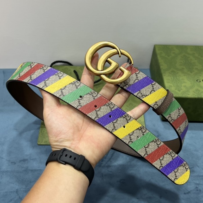 G*u*i striped belt with double g 709985