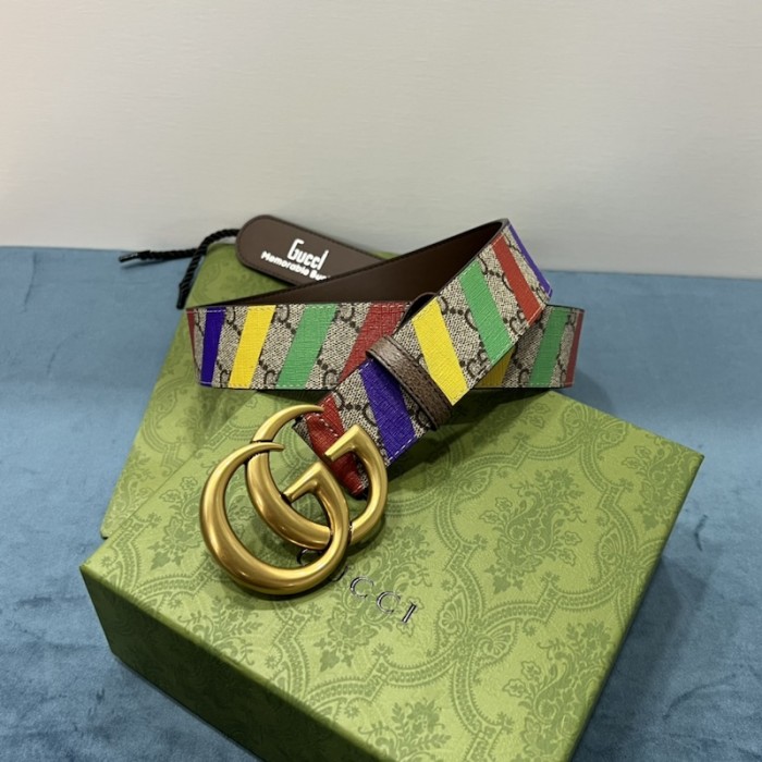 G*u*i striped belt with double g 709985