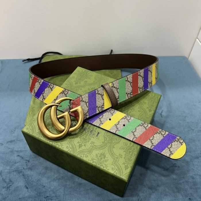 G*u*i striped belt with double g 709985