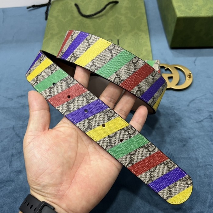 G*u*i striped belt with double g 709985