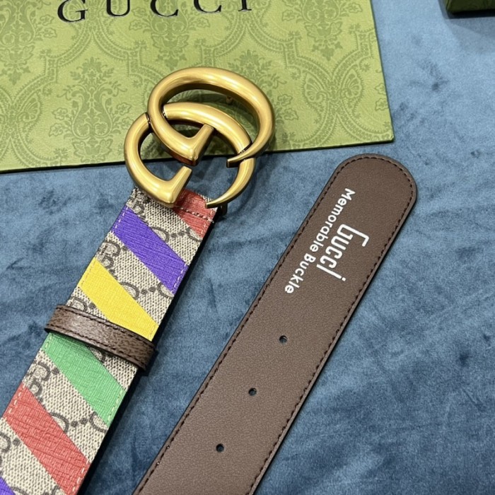 G*u*i striped belt with double g 709985