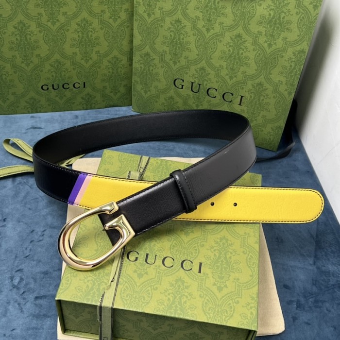 G*u*i two-tone belt with g buckle ‎709954