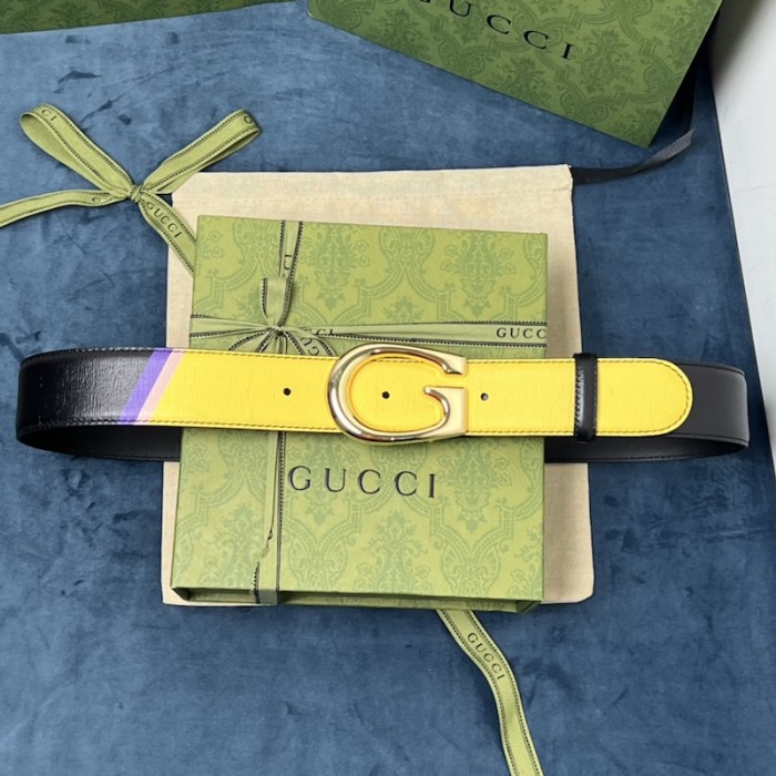 G*u*i two-tone belt with g buckle ‎709954