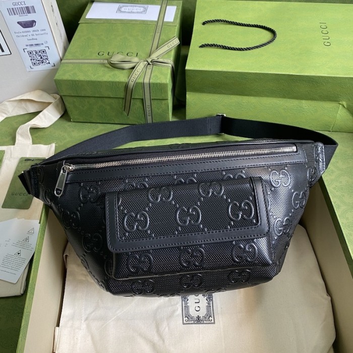 G*u*i gg embossed belt bag black 645093