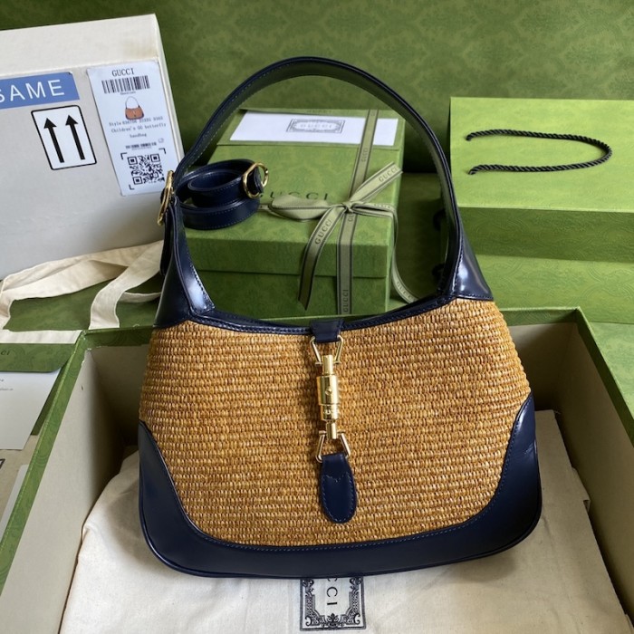 G*u*i jackie 1961 medium shoulder bag camel straw effect