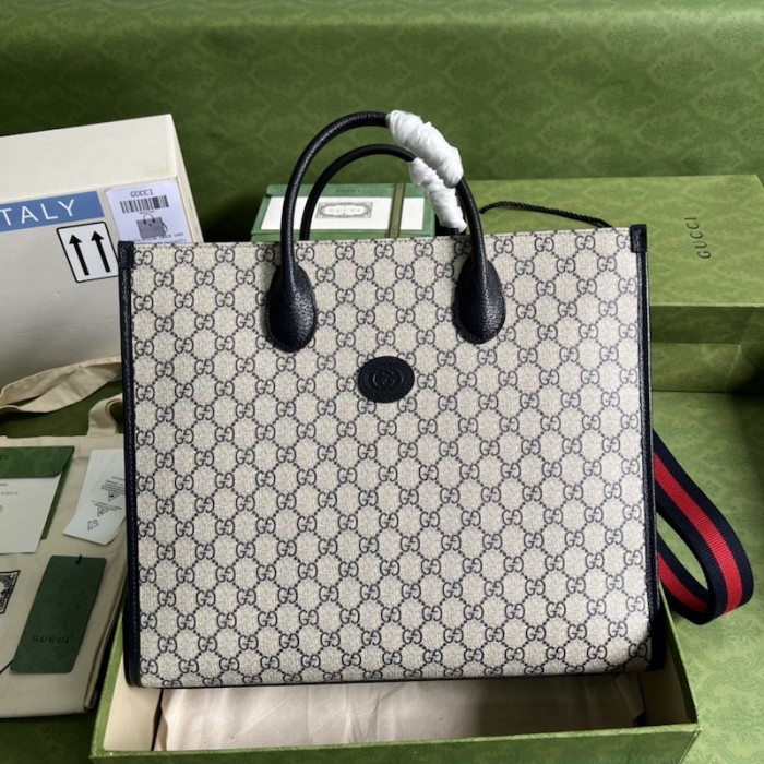 G*u*i medium tote bag with interlocking g ‎674148 blue
