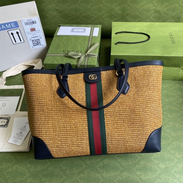G*u*i ophidia medium tote bag camel straw effect