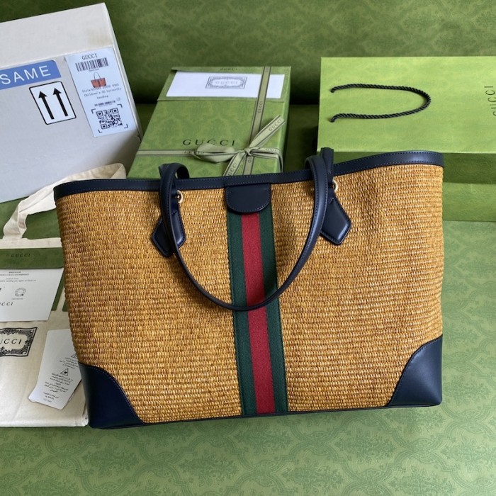 G*u*i ophidia medium tote bag camel straw effect