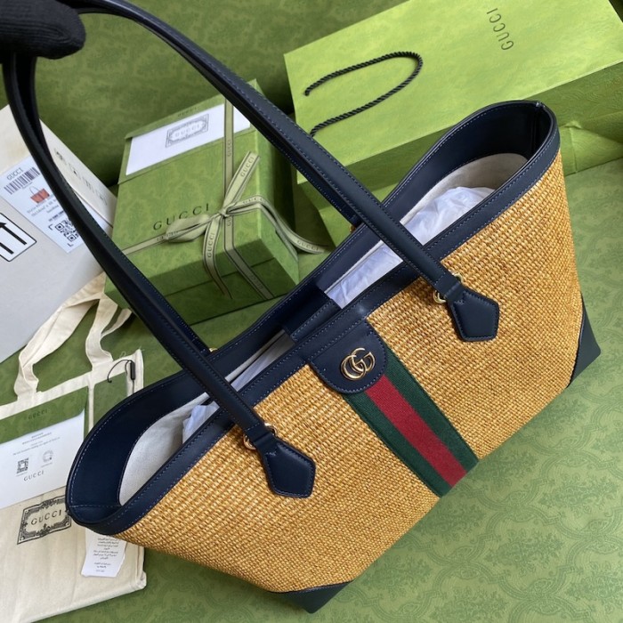 G*u*i ophidia medium tote bag camel straw effect