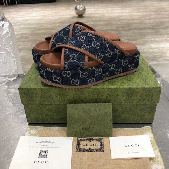 G*u*i gg multicolour platform sandal blue canvas