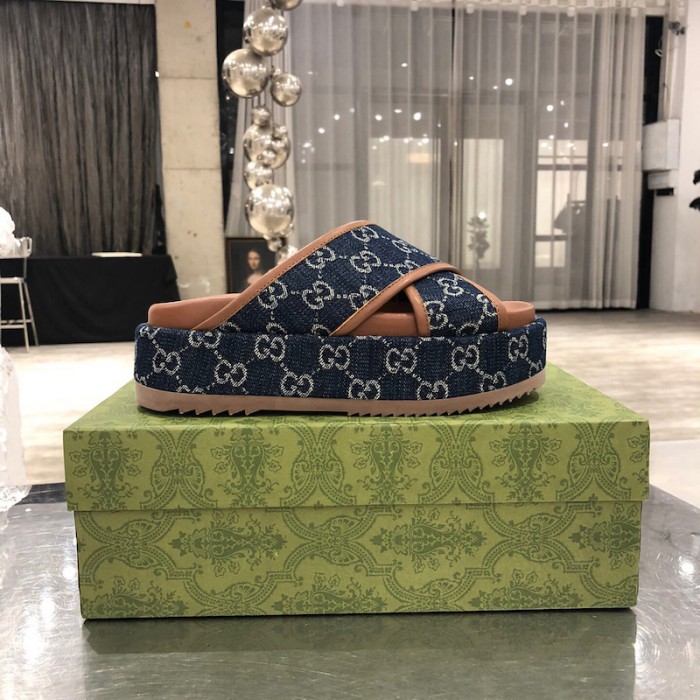 G*u*i gg multicolour platform sandal blue canvas