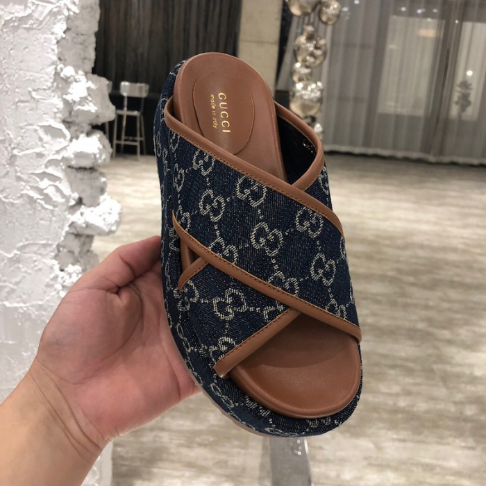 G*u*i gg multicolour platform sandal blue canvas