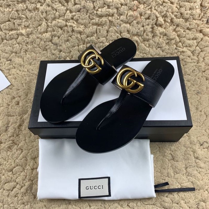 G*u*i leather thong sandal with double g black