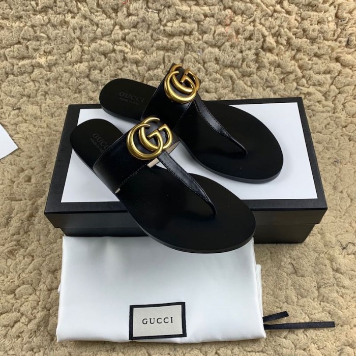 G*u*i leather thong sandal with double g black