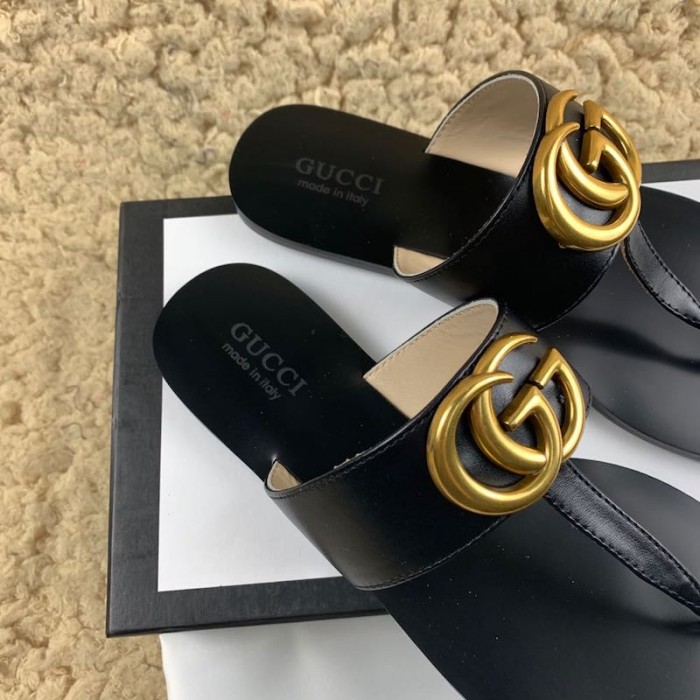 G*u*i leather thong sandal with double g black