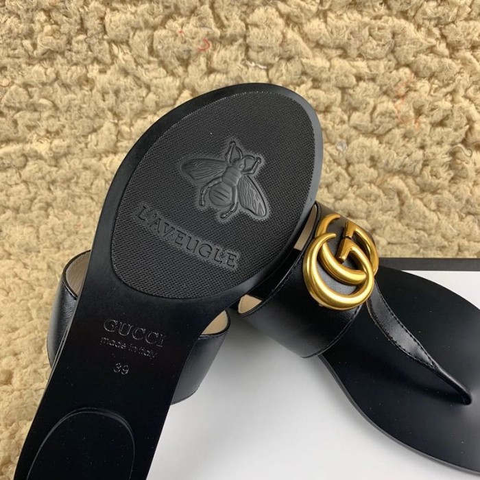 G*u*i leather thong sandal with double g black