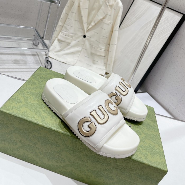 men''s G*u*i slide sandal white