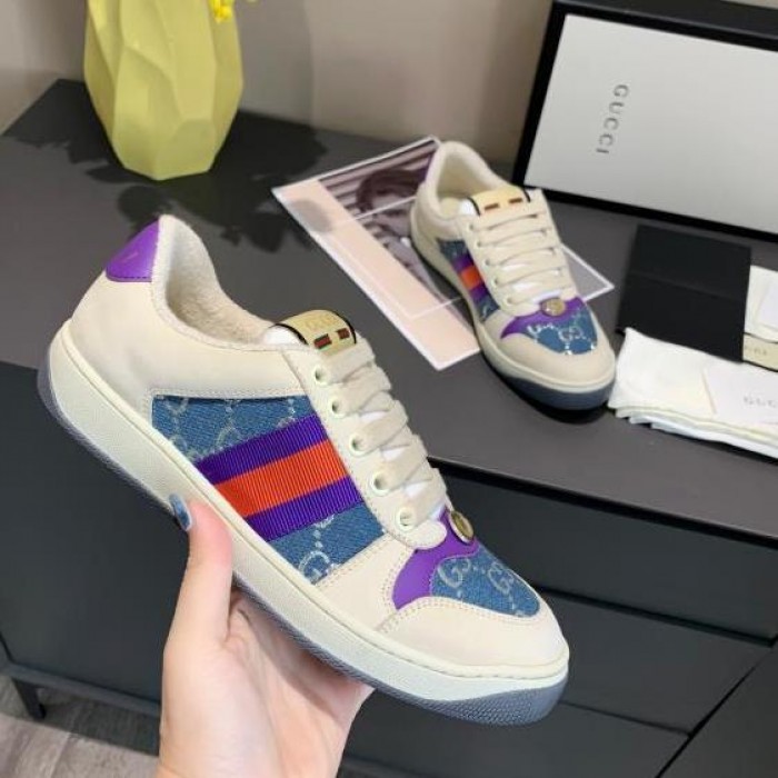 G*u*i screener leather sneaker denim /  purple