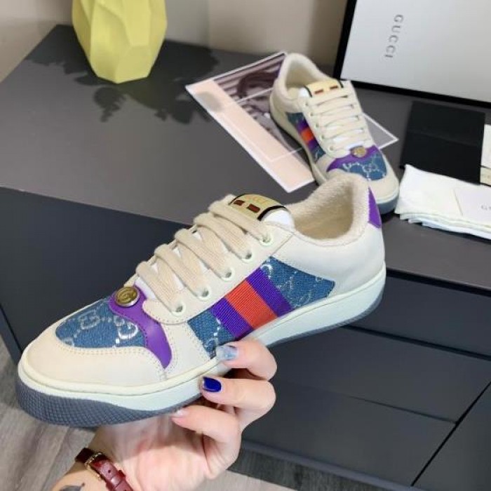 G*u*i screener leather sneaker denim /  purple