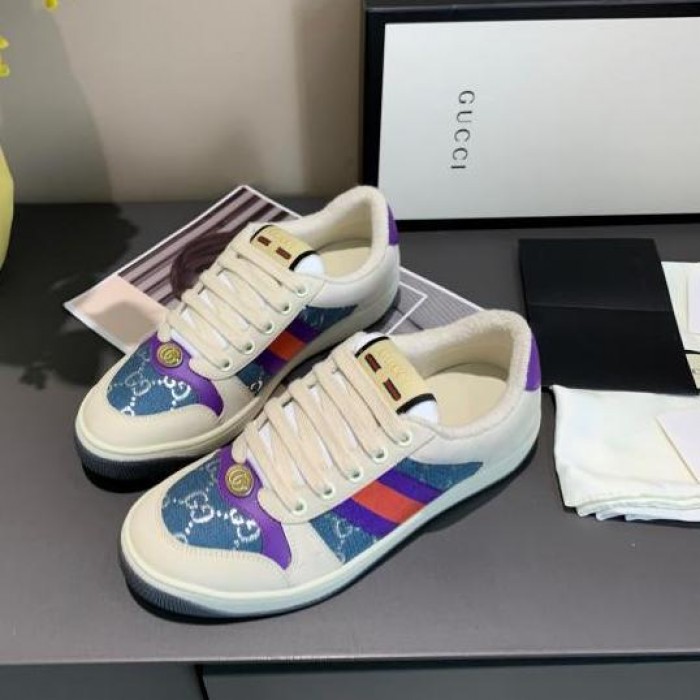G*u*i screener leather sneaker denim /  purple