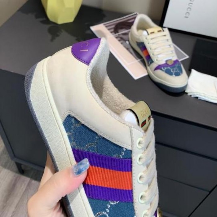 G*u*i screener leather sneaker denim /  purple