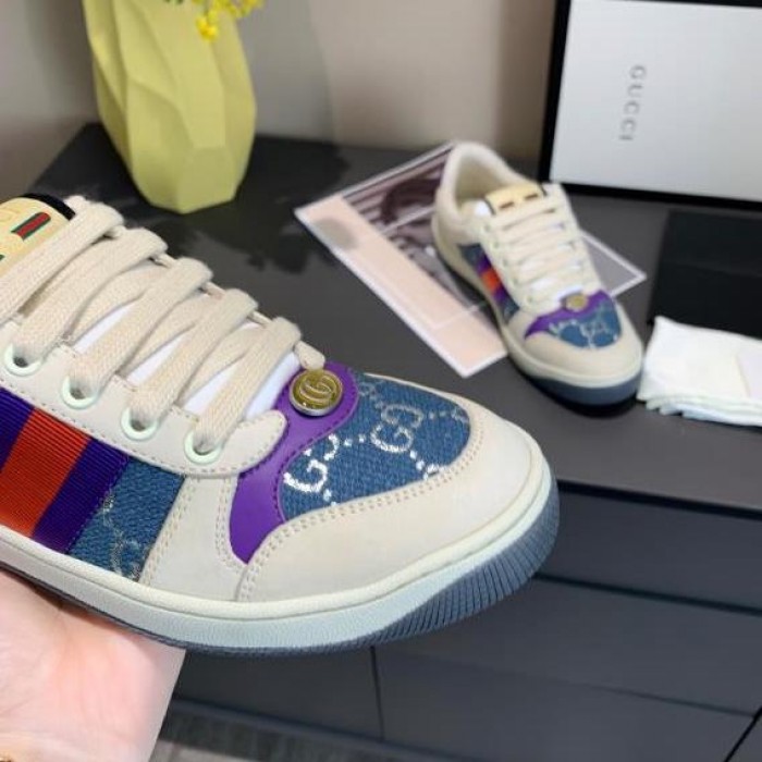 G*u*i screener leather sneaker denim /  purple