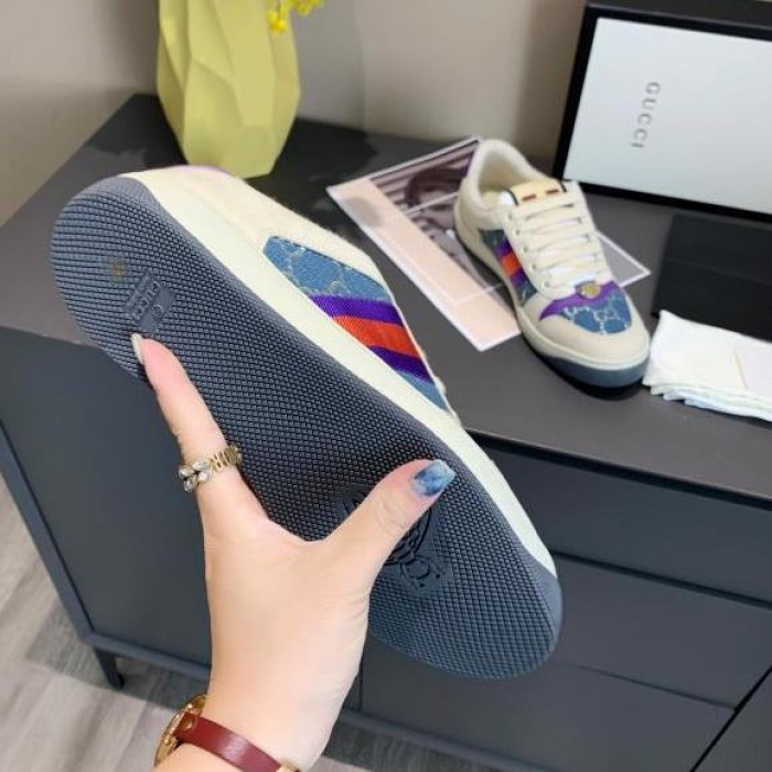 G*u*i screener leather sneaker denim /  purple