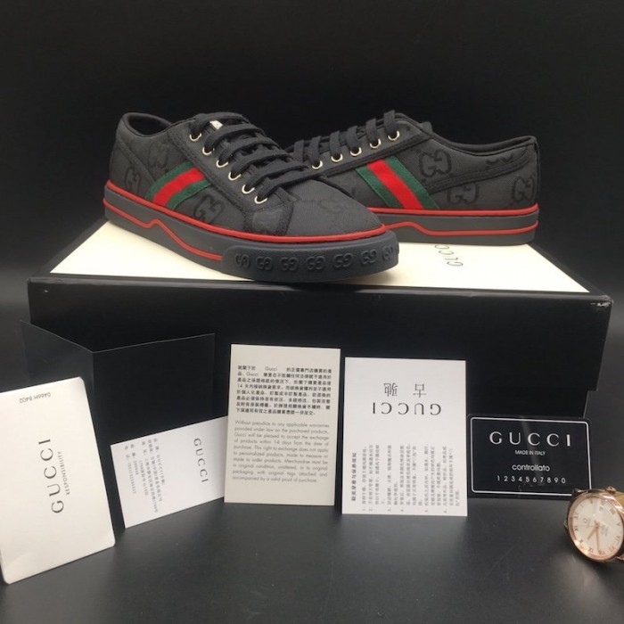 G*u*i tennis 1977 low top sneaker black gg canvas