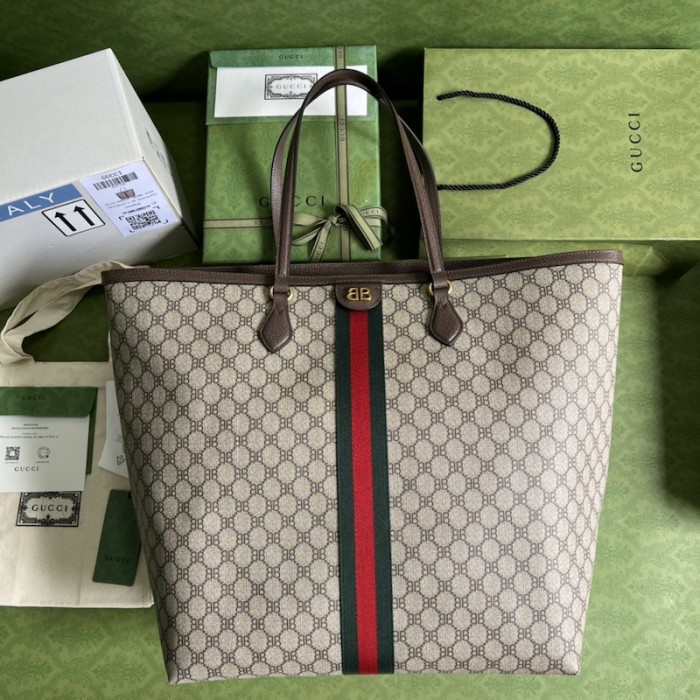 g*u*i x Ba*len*cia*ga the hacker project large tote bag beige