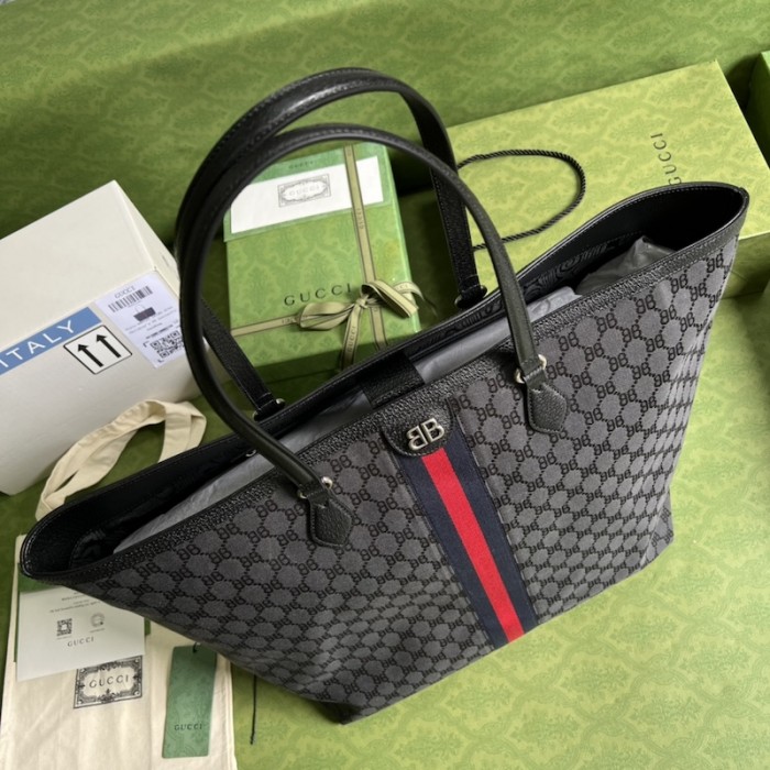 g*u*i x Ba*len*cia*ga the hacker project large tote bag black