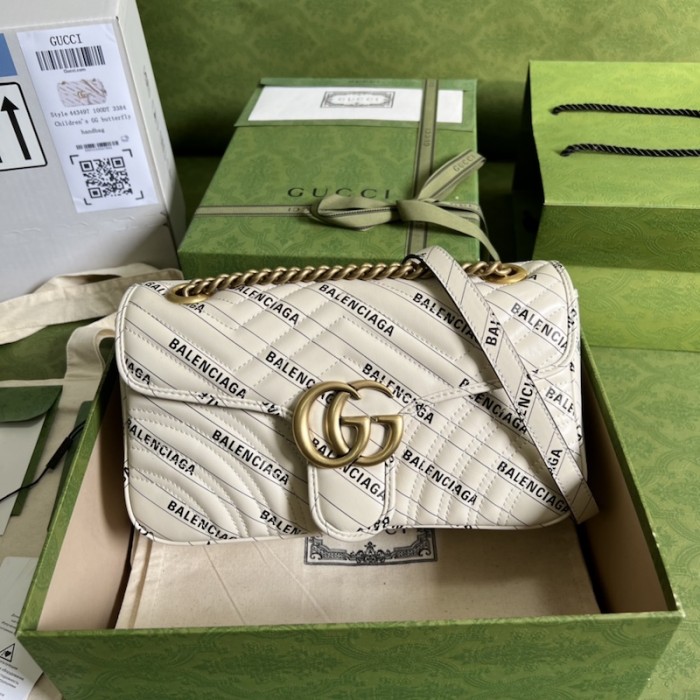 g*u*i x Ba*len*cia*ga the hacker project small gg marmont bag white