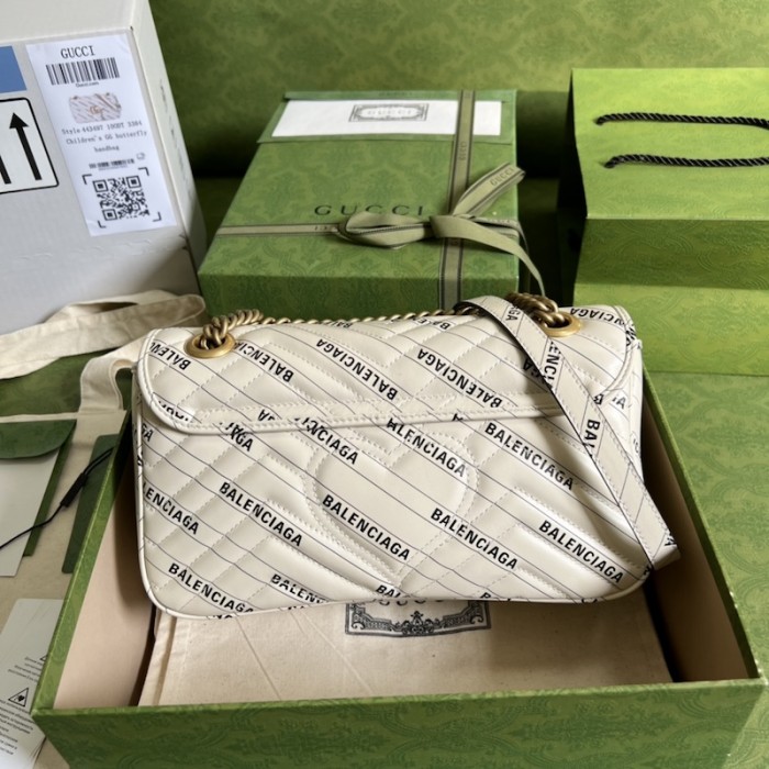 g*u*i x Ba*len*cia*ga the hacker project small gg marmont bag white