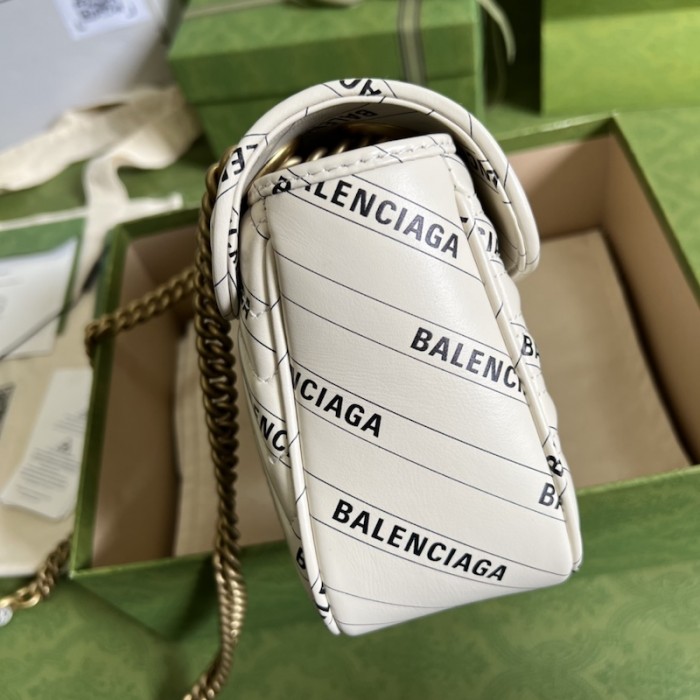 g*u*i x Ba*len*cia*ga the hacker project small gg marmont bag white