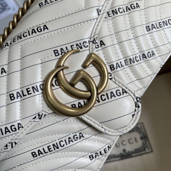 g*u*i x Ba*len*cia*ga the hacker project small gg marmont bag white