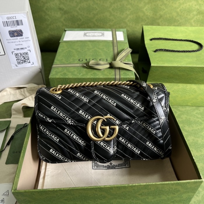 g*u*i x Ba*len*cia*ga the hacker project small gg marmont bag black