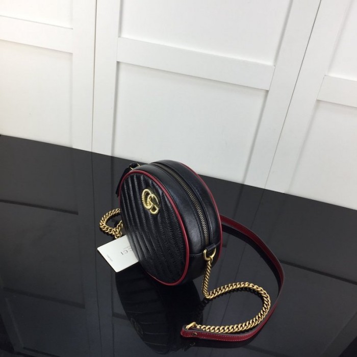 G*u*i gg marmont mini round shoulder bag black / red